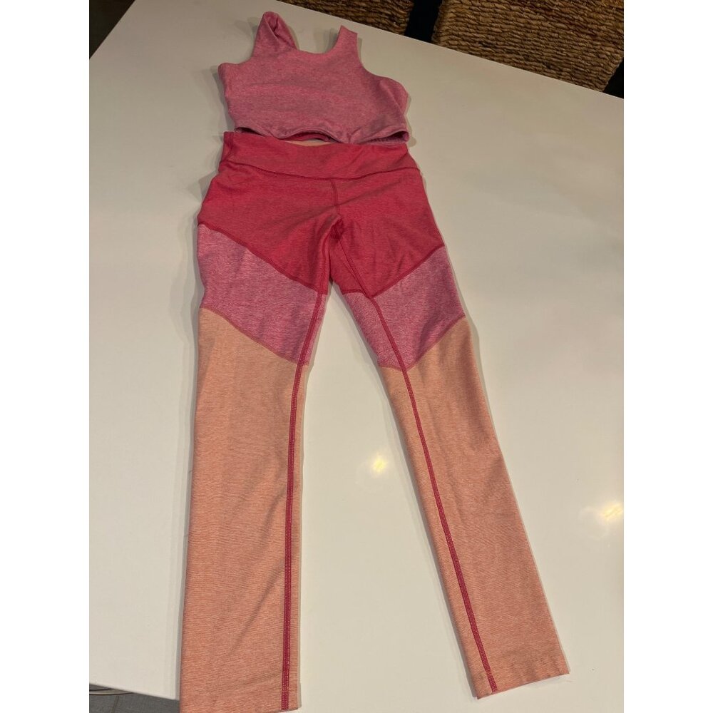 Outdoor Voices Womens Pink Colorblock Crop Top & Leggings Set S Polyester/Spande